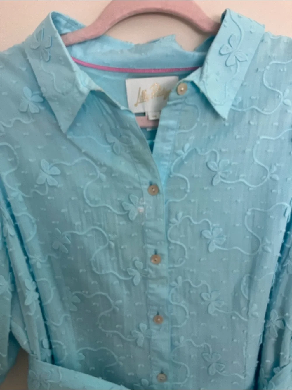 Lilly Pulitzer Light Blue Embroidered Button-Front Midi Dress